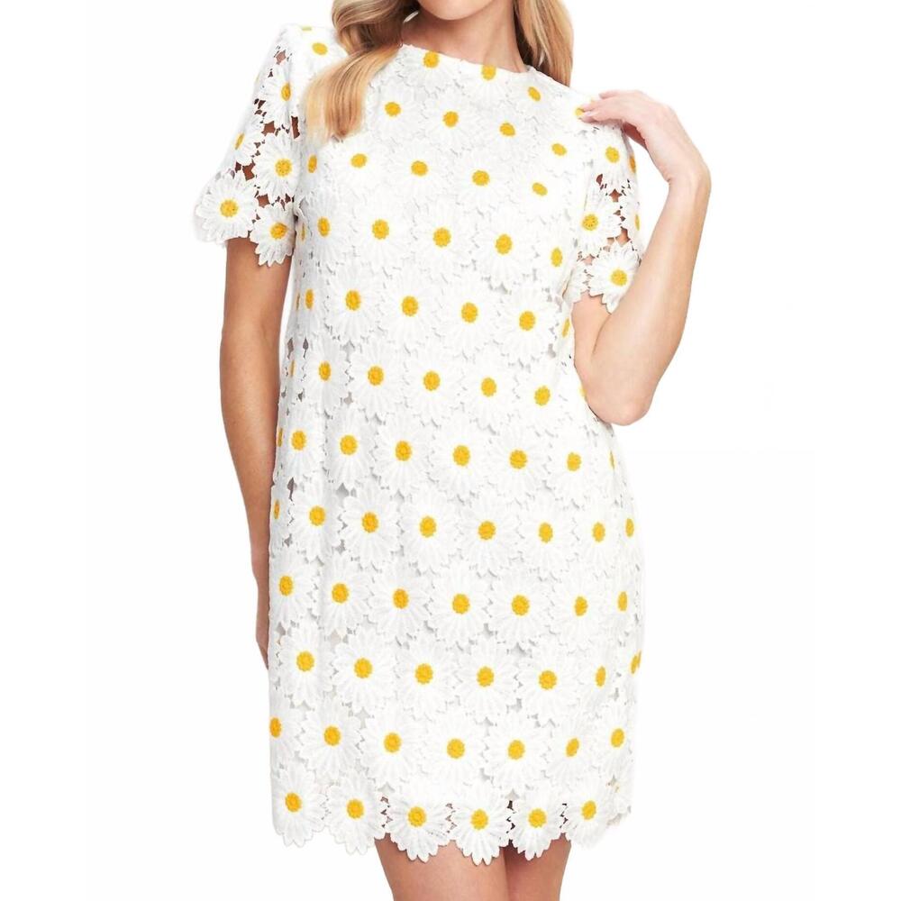 Flying Tomato White Lace Mini Dress with Yellow Daisy Accents
